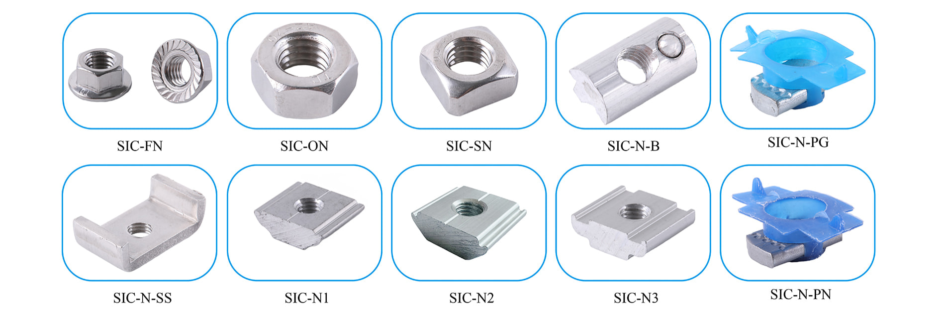 Aluminium nuts for solar panels