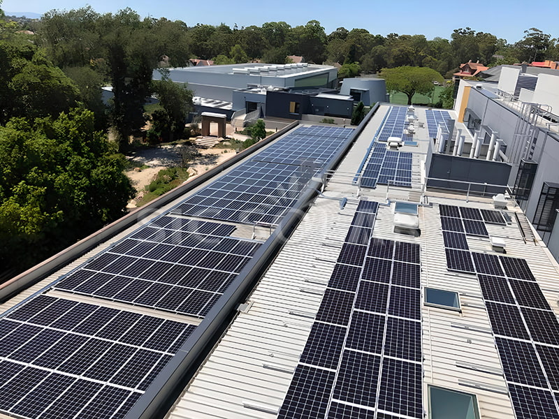 1MW solar flat roof bracket on the iron roof of the factory building